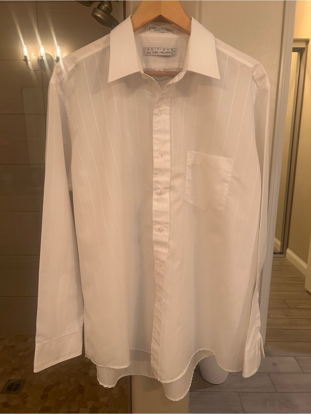 Van Heusen White Pinstripe Dress Shirt - Classic Button-Front